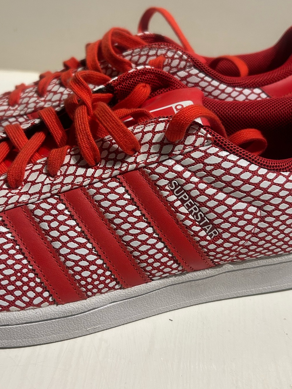 Adidas Red & White Mesh Superstar Sneakers, Mens Size 13